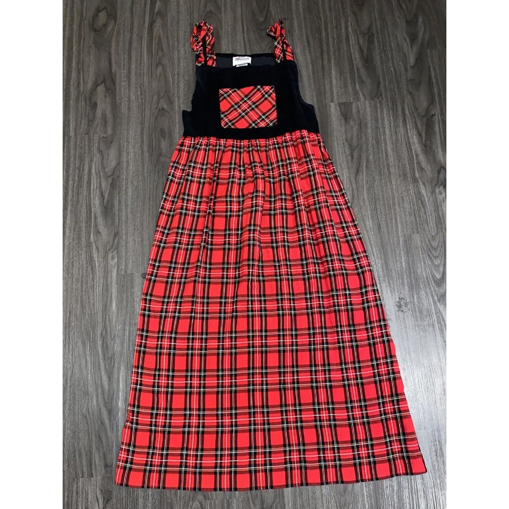 C.W. Rose 80s 90s Vintage Dress: Red Black Plaid. Size 14